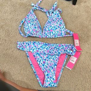 Lilly Pulitzer Stylish Blue & Pink Bikini Set Top 10 
Bottoms 8 Great condition